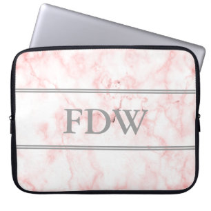 Grijze monogram op Faux Pink Marble Laptop Sleeve