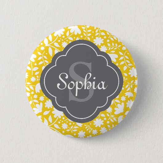 Grijze monogram Quatrefoil Geel Florentijn Ronde Button 5,7 Cm (Voorkant)