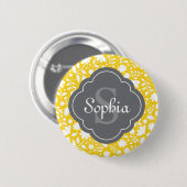 Grijze monogram Quatrefoil Geel Florentijn Ronde Button 5,7 Cm (Voorkant /achterkant)