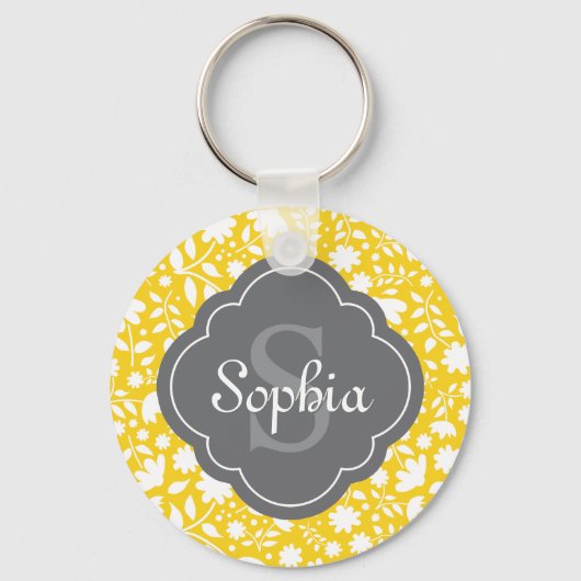 Grijze monogram Quatrefoil Geel Florentijn Sleutelhanger (Voorkant)