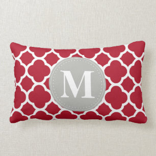 Grijze monogram Rood Quatrefoliepatroon Kussen