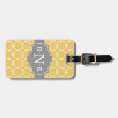 Grijze monogram voor Girly Yellow Circle Pattern Bagagelabel (Voorkant horizontaal)