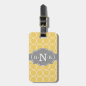 Grijze monogram voor Girly Yellow Circle Pattern Bagagelabel (Voorkant verticaal)