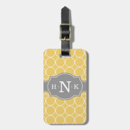 Grijze monogram voor Girly Yellow Circle Pattern Bagagelabel