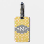 Grijze monogram voor Girly Yellow Circle Pattern Bagagelabel (Achterkant verticaal)