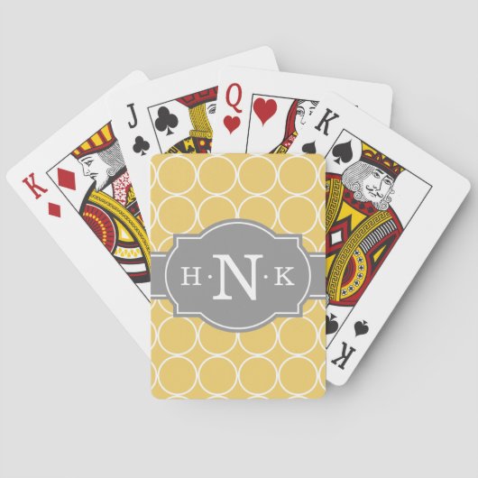 Grijze monogram voor Girly Yellow Circle Pattern Pokerkaarten (Achterkant)