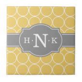 Grijze monogram voor Girly Yellow Circle Pattern Tegeltje (Voorkant)