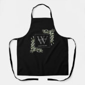 Grijze monogram Waterverf Greenery Leaves Black Schort (Voorkant)