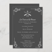 Grijze Monogrammen en pijlen repetitie diner Kaart (Voorkant / Achterkant)