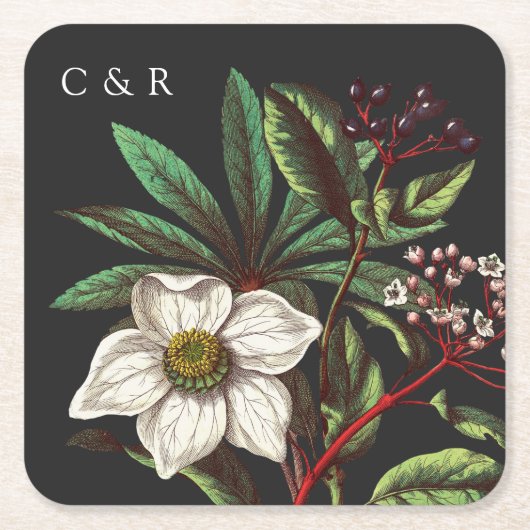 Grijze Monogrammen Modern Vintage Roos Kartonnen Onderzetters (Voorkant)