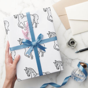 Grijze Mooie Cartoon Dravend Paard Patroon Cadeaupapier