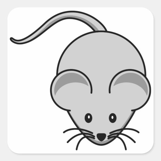 Grijze Muis Cartoon Vierkante Sticker (Voorkant)