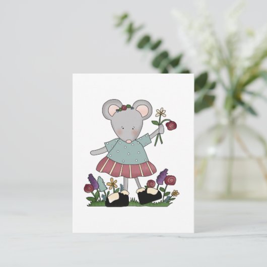 Grijze muis in bloederige T-shirts voor tuin en ca Briefkaart (Staand voorkant)