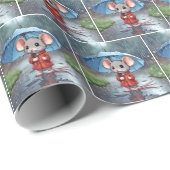 Grijze muis onder paraplu cadeaupapier (Rol Hoek)