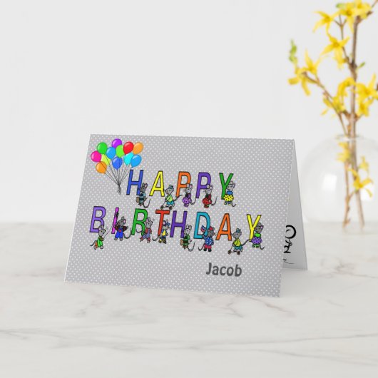 Grijze muizen kind kaart (Gele Bloem)