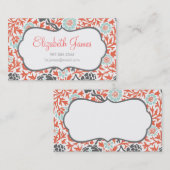 Grijze Munt en Koraal Retro Floral Damask Visitekaartje (Voorkant / Achterkant)