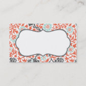 Grijze Munt en Koraal Retro Floral Damask Visitekaartje (Achterkant)