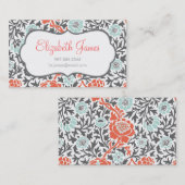 Grijze Munt & Koraal Retro Bloemen Damast Visitekaartje (Voorkant / Achterkant)