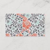 Grijze Munt & Koraal Retro Bloemen Damast Visitekaartje (Achterkant)