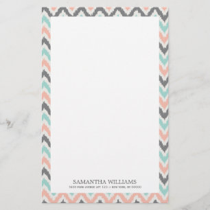Grijze munt Koraal Zigzag Ikat Patroon Briefpapier
