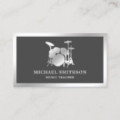 Grijze Muziekleraar Zilveren Folie Drum Kit Drumme Visitekaartje (Voorkant)