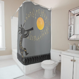 Grijze Muzieknoten en Kokopelli Shower Curtain Douchegordijn