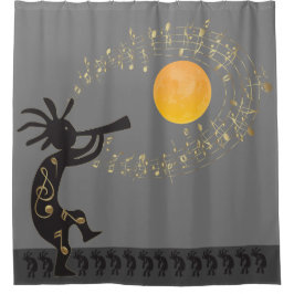 Grijze Muzieknoten en Kokopelli Shower Curtain Douchegordijn