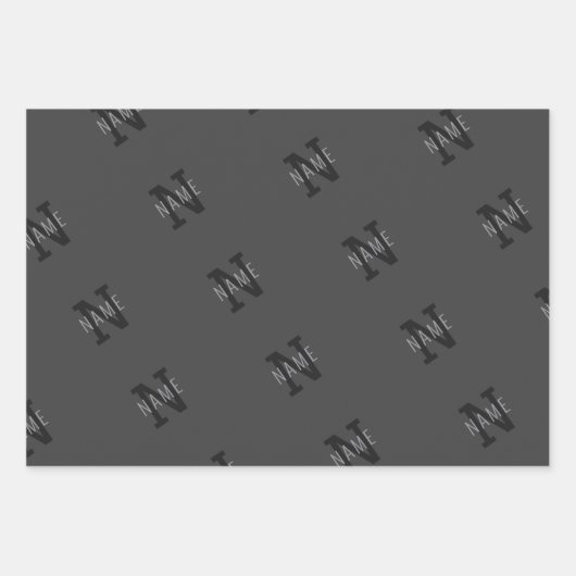 Grijze naam en monogram patroon inpakpapier vel (Voorkant 3)