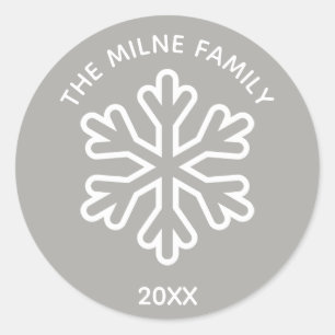Grijze Naam/Jaar Sneeuwvlok - Ronde Sticker