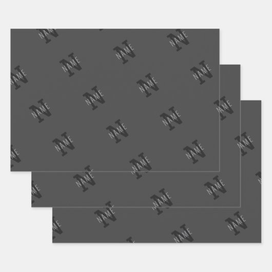 Grijze Naam & Monogram Patroon Inpakpapier Vel (Set)