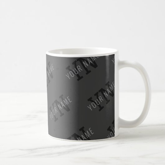 Grijze Naam & Monogram Patroon Koffiemok (Rechts)
