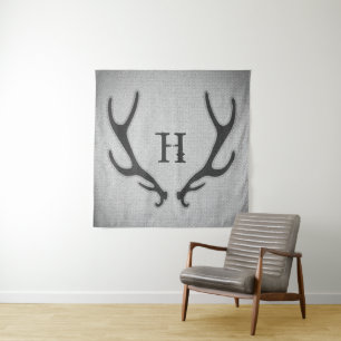 Grijze namaak herten gewei met burlap textuur wandkleed