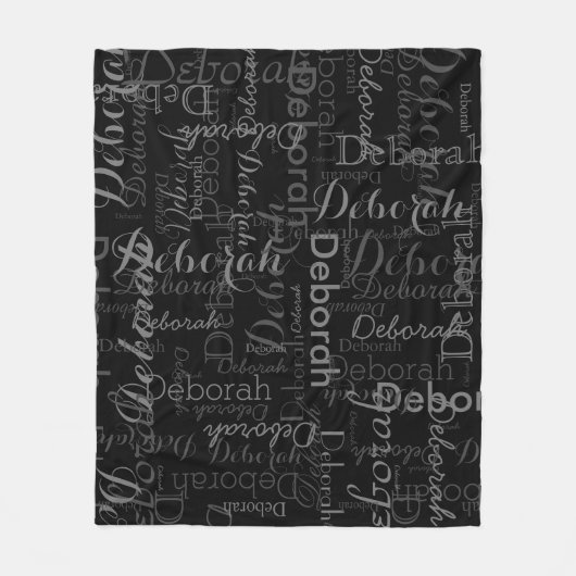 Grijze Namen Girly Typografie Patroon Zwart Fleece Deken (Voorkant)