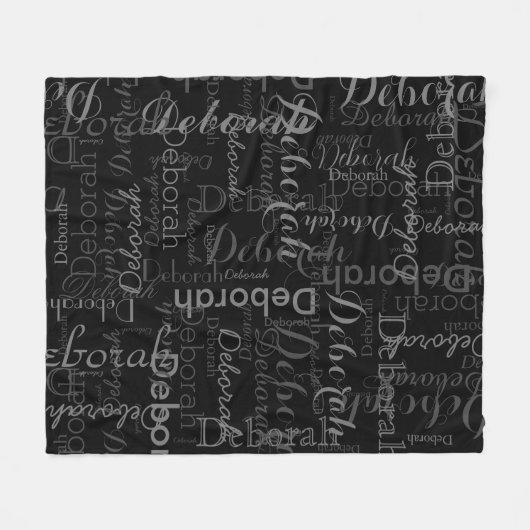 Grijze Namen Girly Typografie Patroon Zwart Fleece Deken (Voorkant (Horizontaal))