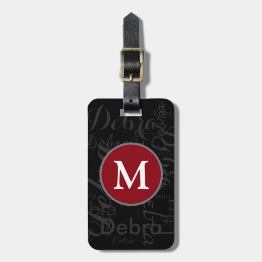 grijze namen rode cirkel reiziger monogram bagagelabel (Voorkant verticaal)
