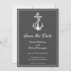 Grijze nautische anker save the date uitnodiging