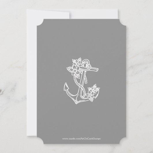 Grijze nautische bloemanker uitnodiging voor verja (Achterkant)