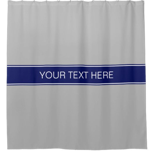 Grijze Navy Blauwe Lint Naam Monogram Douchegordijn (Voorkant)
