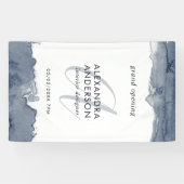 Grijze Navy Waterverf Monogram Grand Opening Spandoek (Horizontaal)