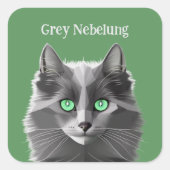 Grijze Nebelung Cat met aangepaste woorden Vierkante Sticker (Voorkant)