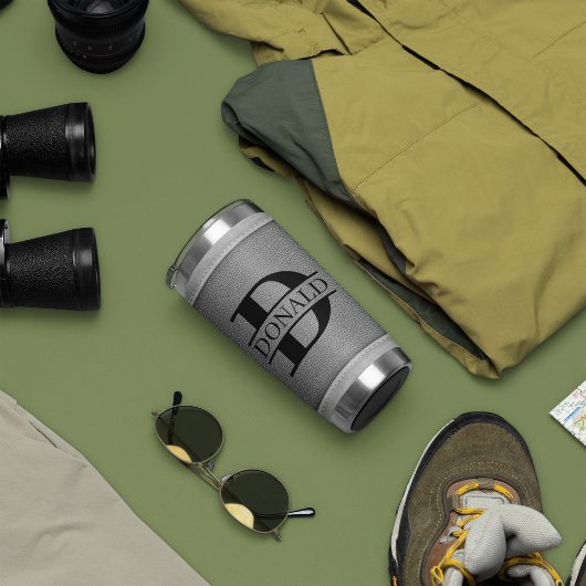 Grijze nep lederen stiches Monogram aangepaste naa Geïsoleerde Drinkbeker