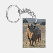 Grijze neushoorn in het wild sleutelhanger (Voorkant Links)