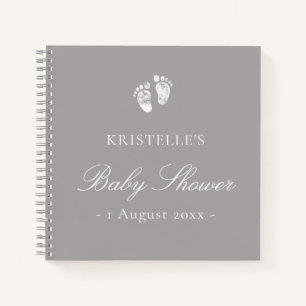 Grijze neutrale Baby Voetafdruk Baby shower Gastbo Notitieboek