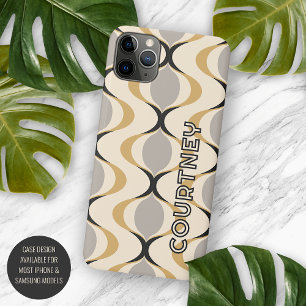 Grijze Oker Mosterd Geel Ivoor Ogee Wave Patroon Case-Mate iPhone Case