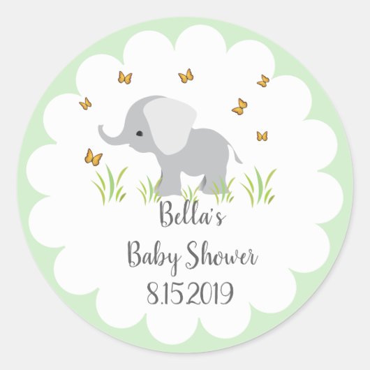 Grijze Olifant Baby shower Sticker (Voorkant)