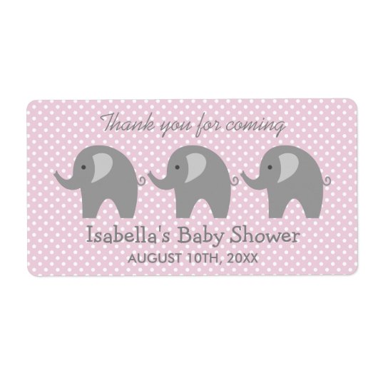Grijze olifant baby shower waterfles stickers (Voorkant)