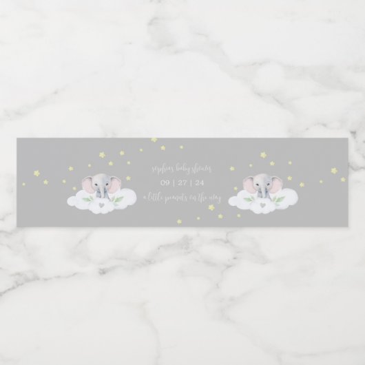 Grijze olifant Baby shower waterflesetiketten Waterfles Etiket (Enkel label)