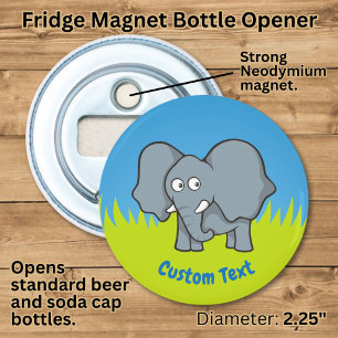 Grijze olifant cartoon flesopener button flesopener