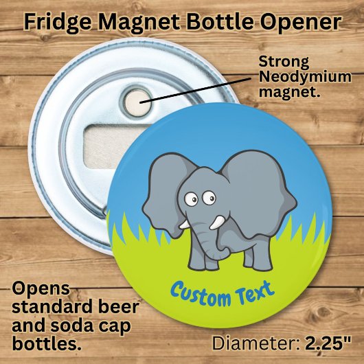 Grijze olifant cartoon flesopener button flesopener