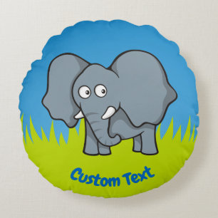 Grijze olifant cartoon rond kussen